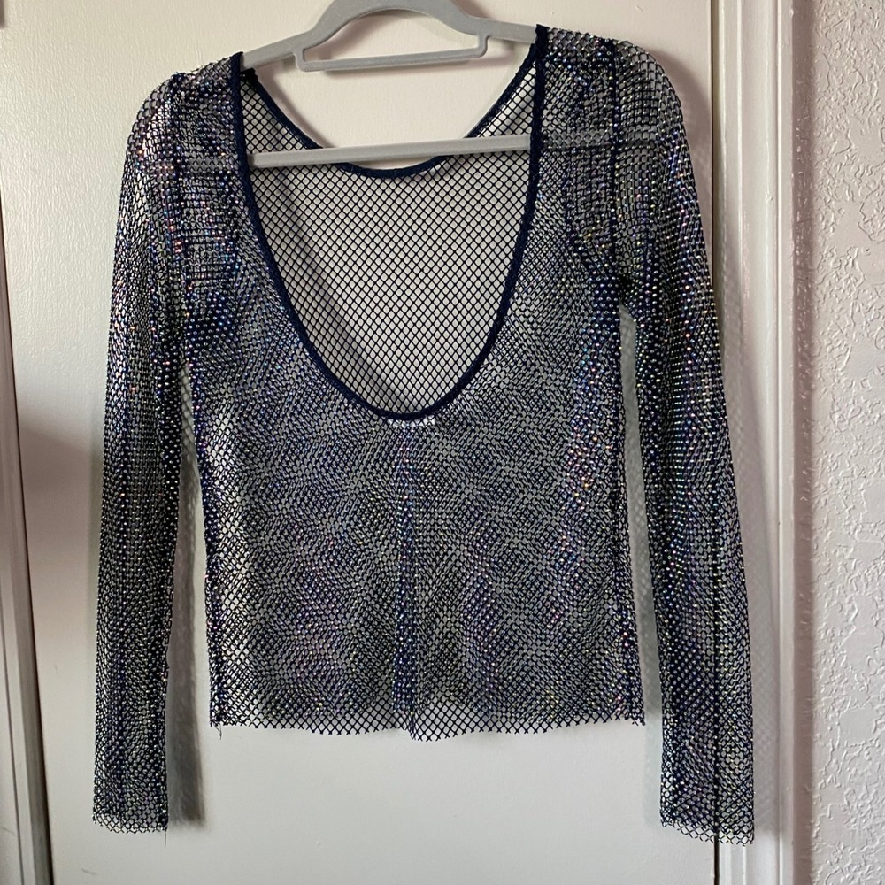 Intimately Free People Rhinestone Fishnet Open Back Festival Rave Layering - Picture 7 of 9